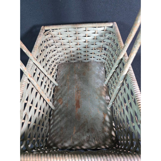 Late 19th Century Antique American Primitive Painted Splint Gathering Basket With Solid Wood Bottom and Verdigris Patina For Sale - Image 5 of 11