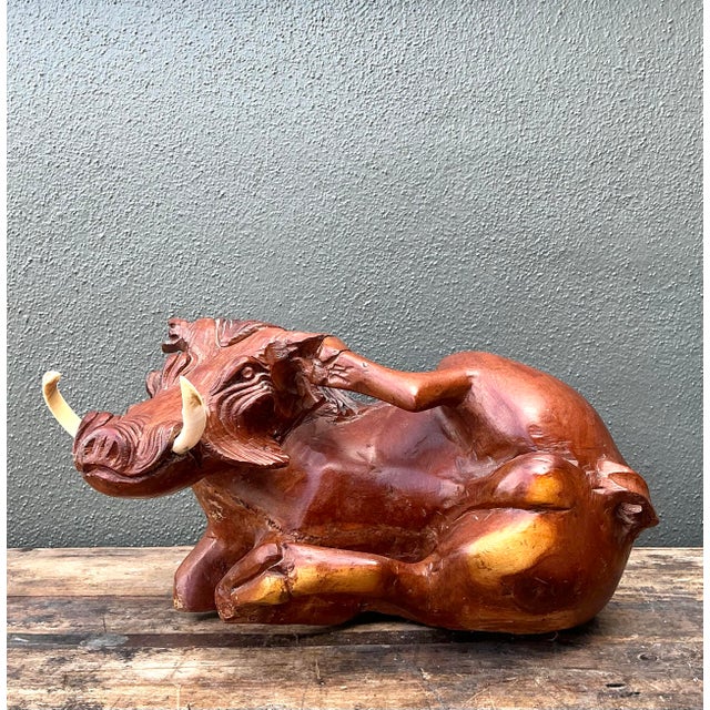 Wood Vintage Hand Carved Wild Boar For Sale - Image 7 of 12