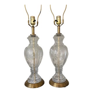 Vintage Cut and Etched Crystal Table Lamps, a Pair For Sale