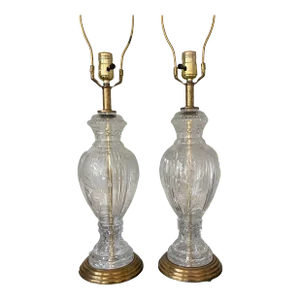 Vintage Cut and Etched Crystal Table Lamps, a Pair