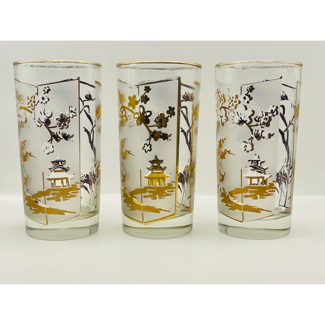 Mid 20th Century Cherry Blossom Gold Glasse s- Set of Three For Sale In Jacksonville, FL - Image 6 of 9