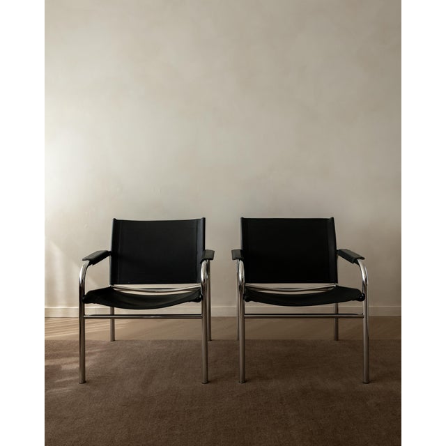 Vintage Bauhaus Klinte Lounge Chairs in Chrome and Leather by Tord Björklund for Ikea, 1980s, Set of 2 For Sale - Image 4 of 18
