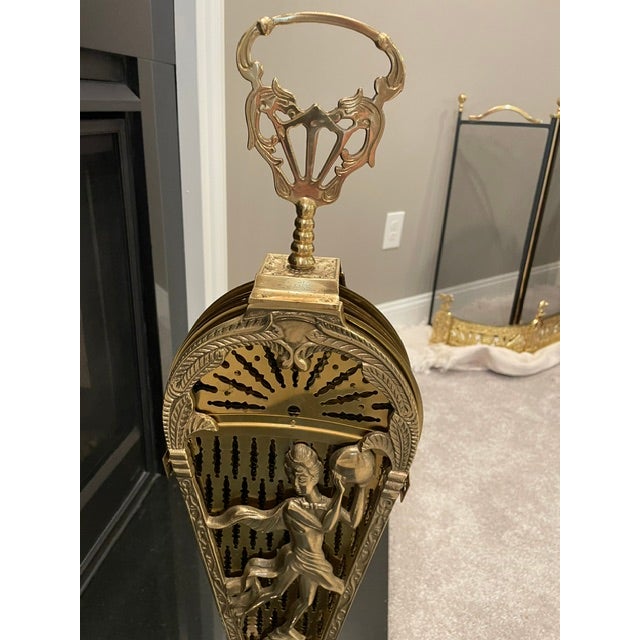 1980s Peacock French Count;ry Ornate 44" Wide Folding Brass Fireplace Fan For Sale - Image 9 of 15