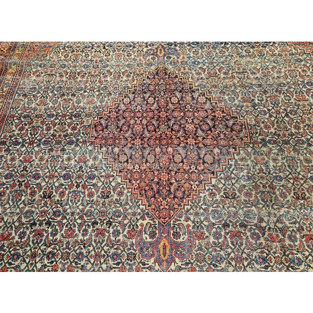 19th Century Persian Bidjar Rug, Hand-Knotted Wool, Herati Geometric Pattern, Ivory & Red, 10x14 For Sale - Image 15 of 18