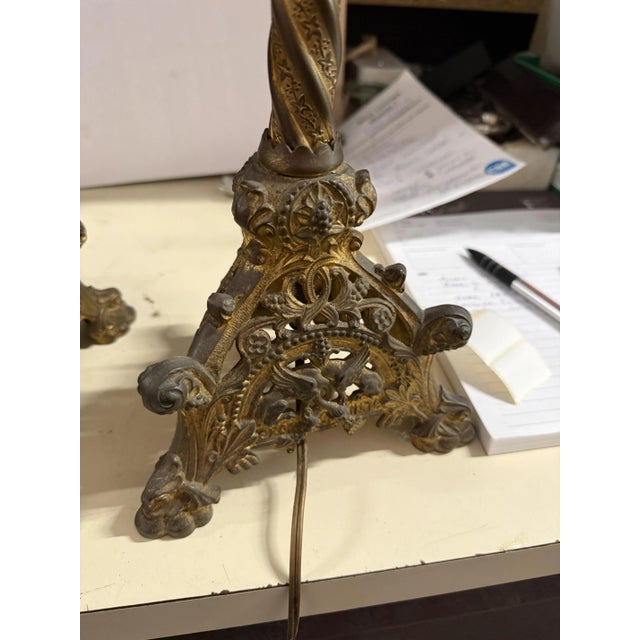 Metal Bronze Lamps on Candlestick, Set of 2 For Sale - Image 7 of 8