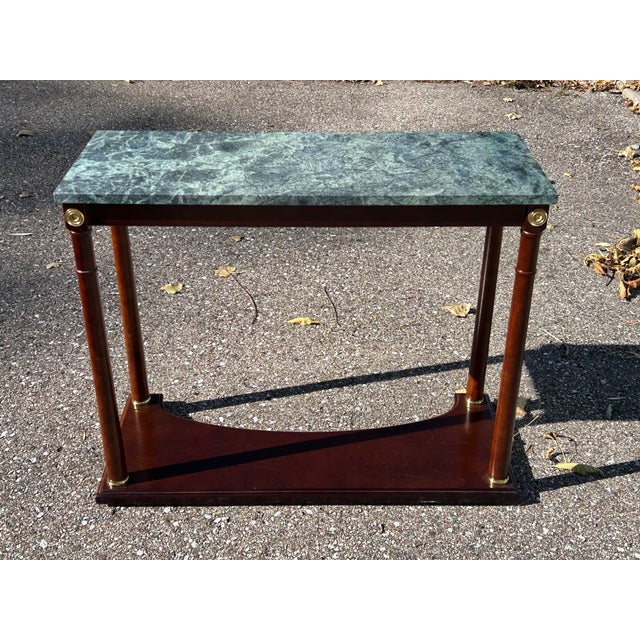 Vintage Regency-Style Console Table With Green Marble Top Attributed to Bombay Company For Sale - Image 11 of 12