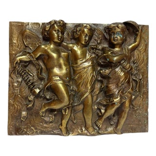 Antique Bronze Plaque with Cherubs, 1900 For Sale