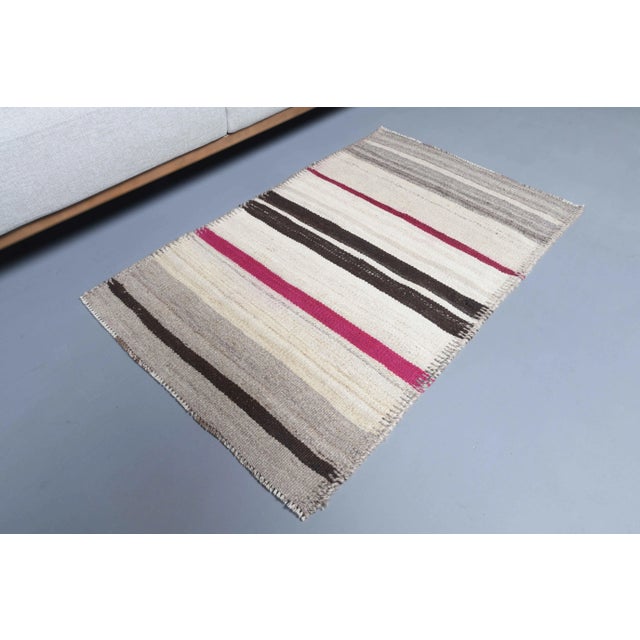 Vintage Turkish Oushak Handmade Wool Cotton White Beige Small Area Rug For Sale - Image 4 of 11