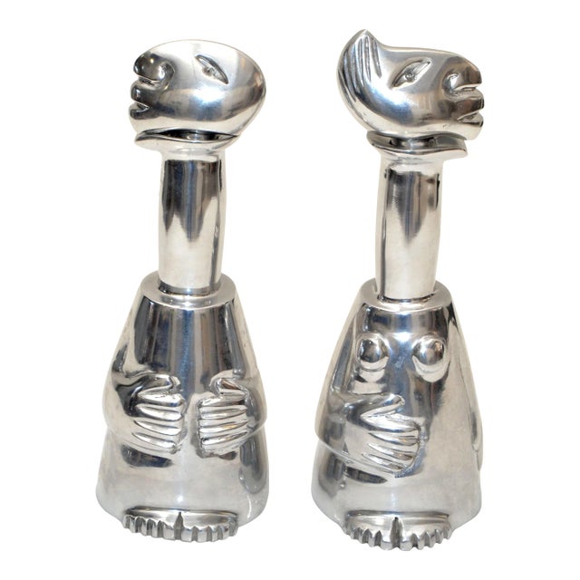 Vintage Carrol Boyes Man & Women Collectible Aluminum Bottle & Stopper Vessels- a Pair For Sale