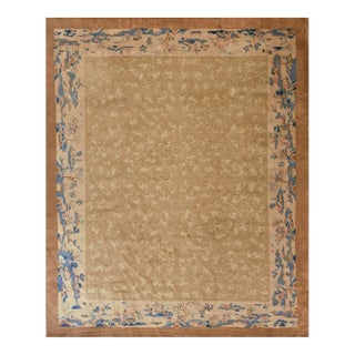 1920s Beige Floral Classic Antique Chinese Peking Carpet 8'x9'10" Woven Wool Rug For Sale