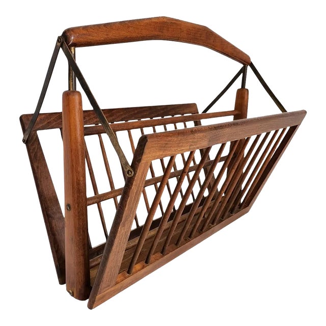 1950s Italian Walnut Wood Magazine Rack by Cesare Lacca For Sale
