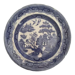Antique English Barker & Till Blue & White Chinoiserie Willow Pattern Ceramic Plate, Circa 1842