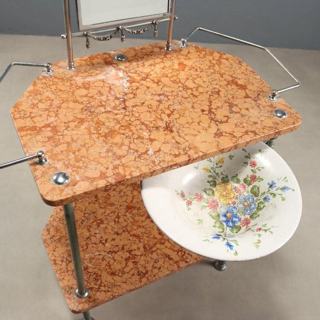 Metal and Marble Vanity with Beveled Mirror For Sale - Image 3 of 12