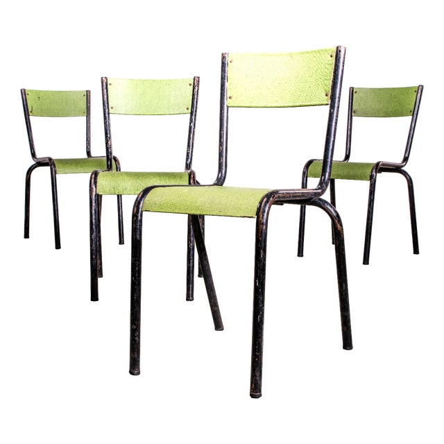 Green Woven Laminate 510 Dining Chair from Mullca, 1950s, Set of 4 For Sale