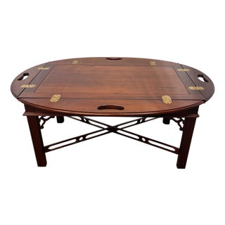 Vintage Chippendale Style Mahogany Butler Coffee / Tray Table For Sale