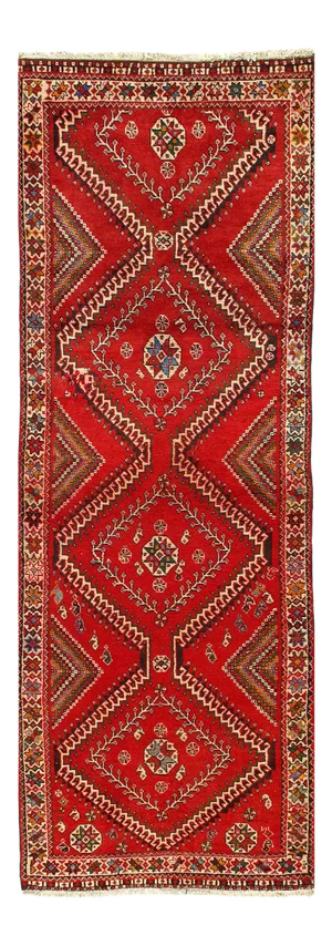 Red Persian Vintage Hand Knotted Shiraz Runner 3'11'' X 9'5''
