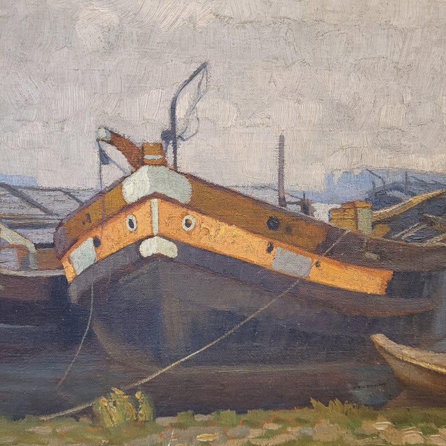 Gerard Beutner, Boats Moored on the Shore, 1920s, Oil on Canvas, Framed For Sale - Image 12 of 18