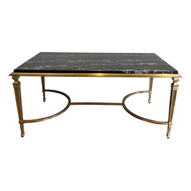 1940s Bronze coffee table with black Portor marble top in the style of Maison Jansen For Sale