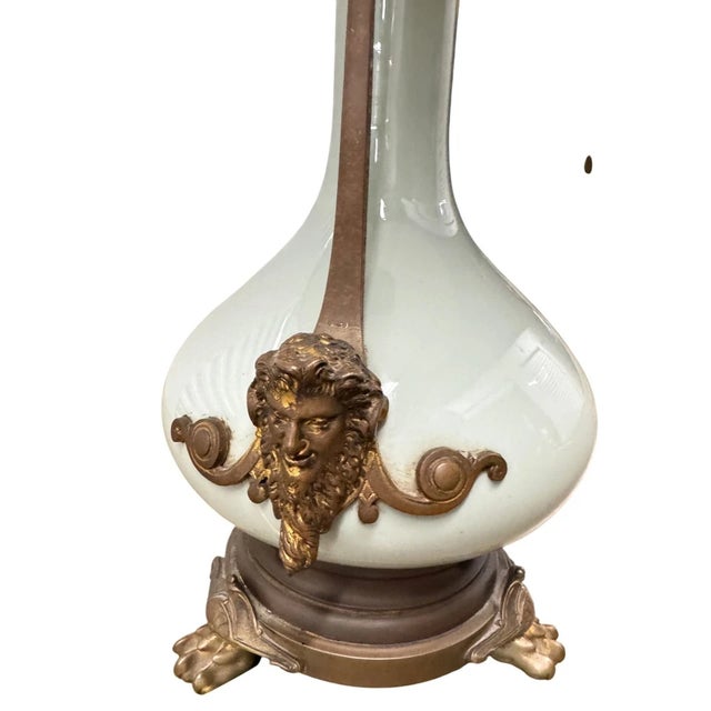 Pair of Antique 19th Century French Louis XVI Style Bulbous Pale Sea Green (blue-ish) Celadon Porcelain Bottle Shape Table...