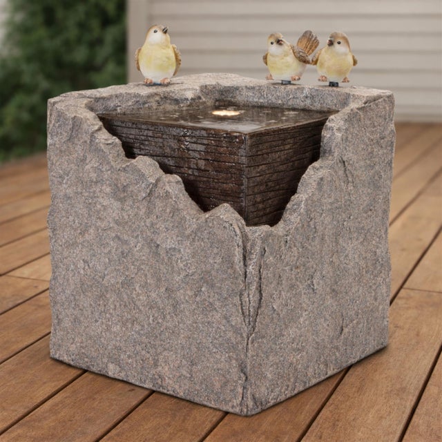 Modern Bubbling Stone Fountain with Bird Accents 19"H For Sale - Image 3 of 3