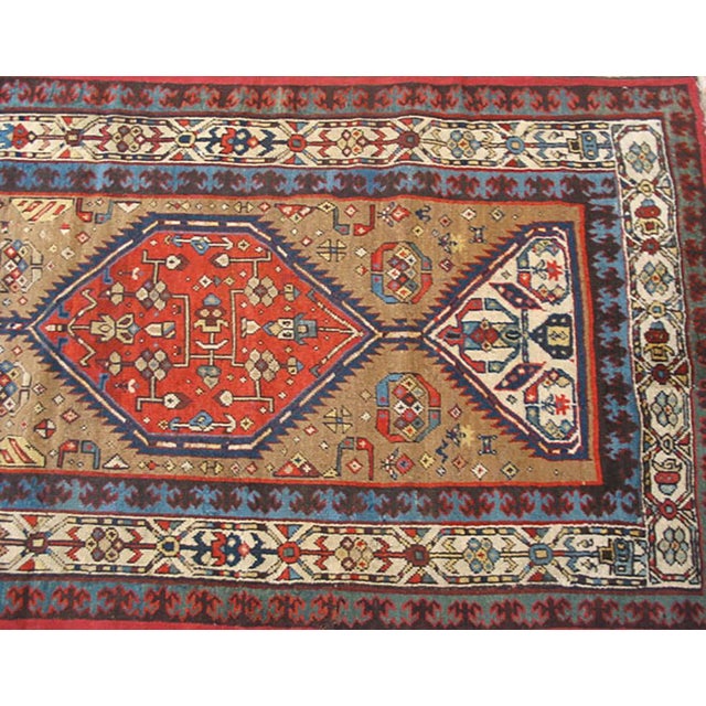 1930s Tan Camel Medallion Antique Persian Serab Rug 3'5" X 13'10" Knotted Pile Wool Carpet For Sale - Image 4 of 6