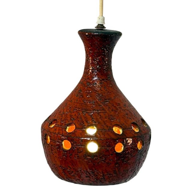 Ceramic Mid-Century Fat Lava Red Ceramic Trumpet Pendant Lamp, Germany For Sale - Image 7 of 7