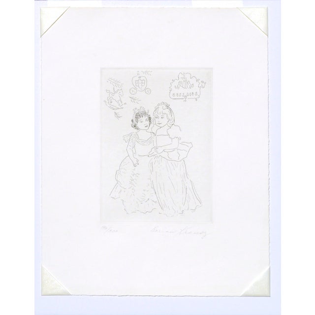 Delicate drypoint etching of two girls by Dorian Krausz (American, b. 1948). Signed "Dorian Krausz" in the lower right...