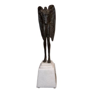 Brutalist Inspired Modern Bronze Winged Bust Sculpture For Sale
