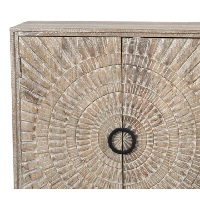 Washed Double Medallion Carved Wood Credenza For Sale - Image 11 of 12