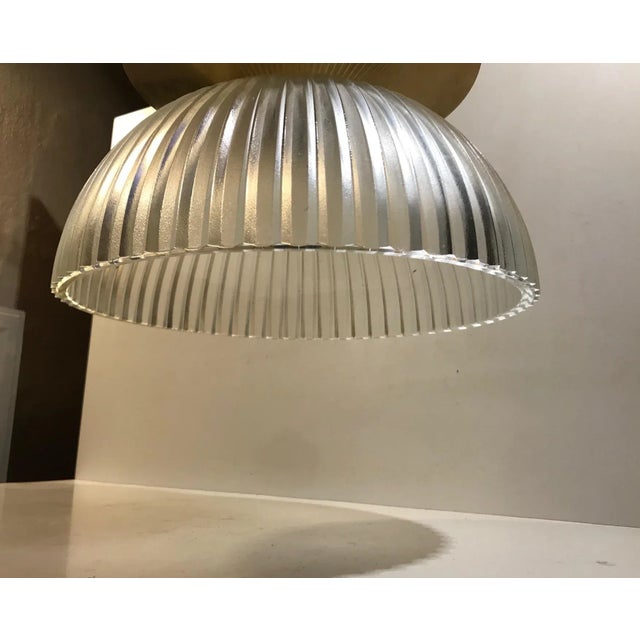 Scandinavian Fluted Glass and Brass Ceiling Lamp, 1970s For Sale - Image 3 of 12