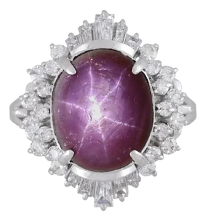 1990s Gia Cert. 9.72 Carat No Heat Star Ruby & Diamond Platinum Cocktail Ring, Size 6.25