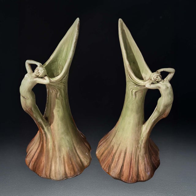 Green Large Art Nouveau Earthenware Vases from Jérôme Massier, 1890s, Set of 2 For Sale - Image 8 of 10