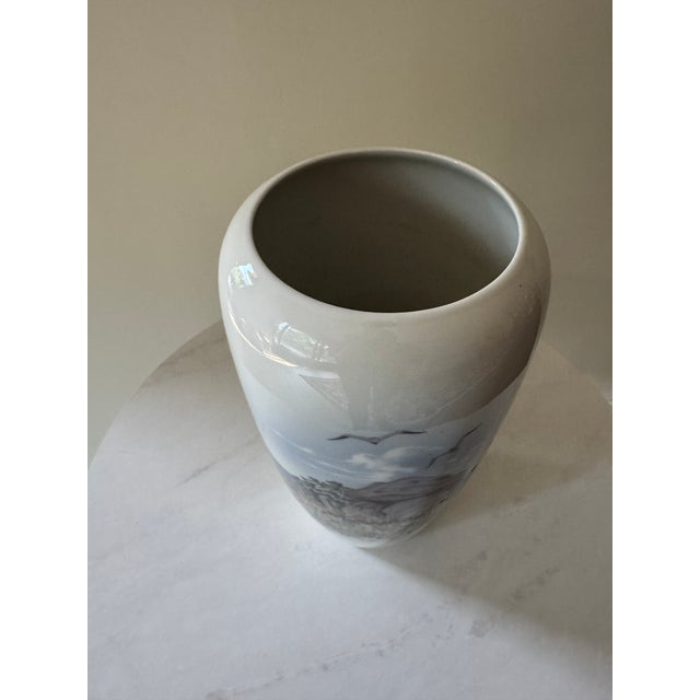 Ceramic Royal Copenhagen Porcelain Vase — Coastal Cliffs & Seagulls Landscape, Model 2694 — First Quality For Sale - Image 7 of 7
