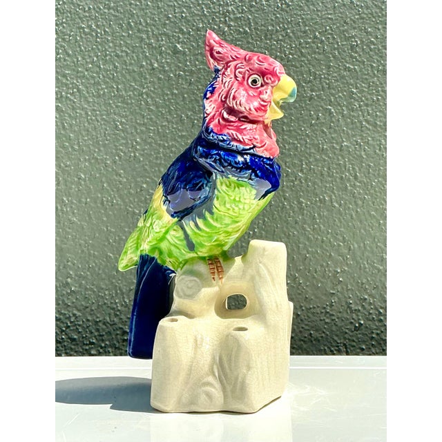 Chinoiserie Vintage Glazed Ceramic Bird With Flower Frog For Sale - Image 3 of 12