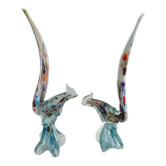 1950s Matching Murano Glass Pheasants Birds - a Pair For Sale