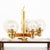 1960s 1960s Mid Century Modern Chandelier Light Lamp Brass Oak Wood 5 Light Ceiling Glass For Sale - Image 5 of 12