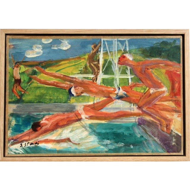 Berthommé Saint-André, The Divers, 1930s, Oil Painting on Board, Framed For Sale - Image 17 of 17