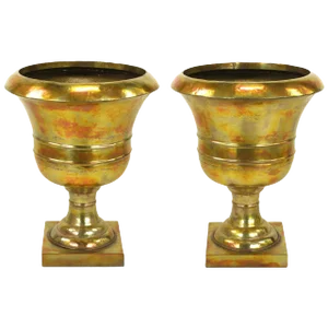Palatial Tall Acid Rinsed and Hammered Brass Urns - a Pair