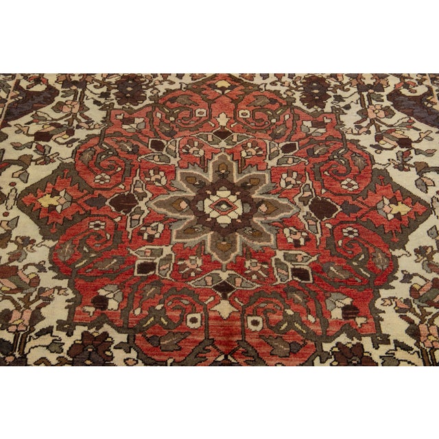 Textile Vintage Medallion Persian Bakhtiari Wool Rug With Red Color For Sale - Image 7 of 7