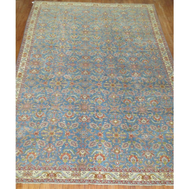 Persian Zabihi Collection Blue Antique Persian Tabriz Rug - 8' x 12'5" For Sale - Image 3 of 12