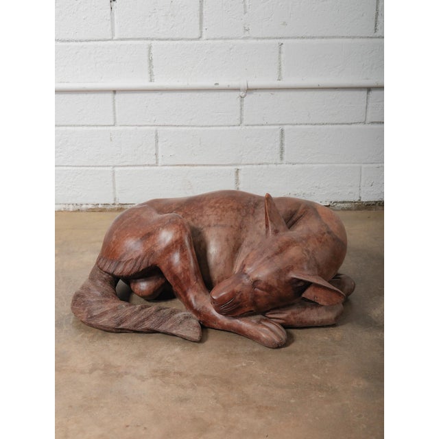 2020s Hand-Carved Wooden Sleeping Dog Sculpture in Curled Form For Sale - Image 5 of 5