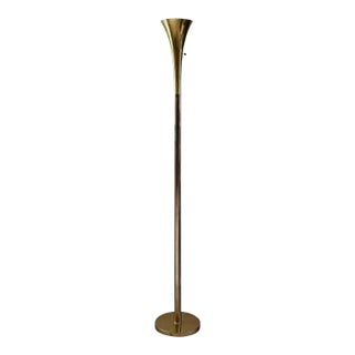 1960s Sculptural Fluted Brass Floor Lamp by Laurel Lamp Company, Surface Patina For Sale