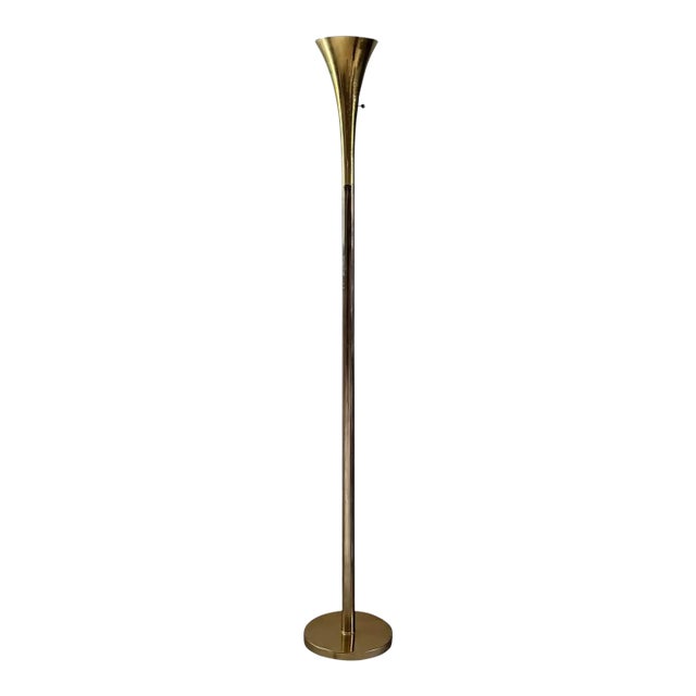 1960s Sculptural Fluted Brass Floor Lamp by Laurel Lamp Company, Surface Patina For Sale