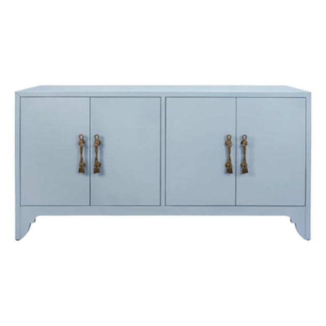 Matthew Izzo Home Grace Light Blue Four Door Buffet With Brass Tassel Door Pulls For Sale