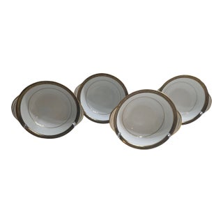 Excellent Vintage Condition Noritake China Regent Gold 5681 Lugged Soup Bowls Set/4 For Sale