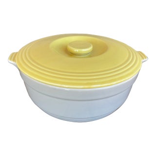 Art Deco Hall Ge Refrigerator Ware 2 Quart Yellow and Gray Covered Casserole Dish For Sale