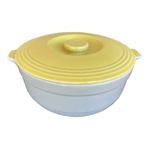 Art Deco Hall Ge Refrigerator Ware 2 Quart Yellow and Gray Covered Casserole Dish