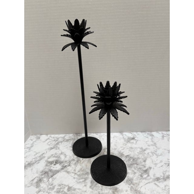 Vintage Black Metal Pine Tree Candleholders, Set of Two For Sale In Sacramento - Image 6 of 8