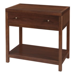 Nora 30 in. W Rectangular Wood 1 Drawer Wide Nightstand with Lower Open Shelf, Walnut For Sale