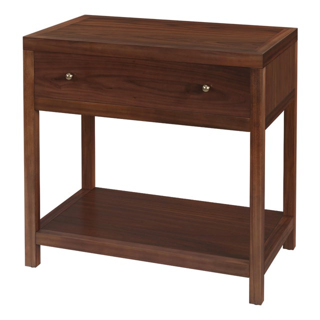 Nora 30 in. W Rectangular Wood 1 Drawer Wide Nightstand with Lower Open Shelf, Walnut For Sale